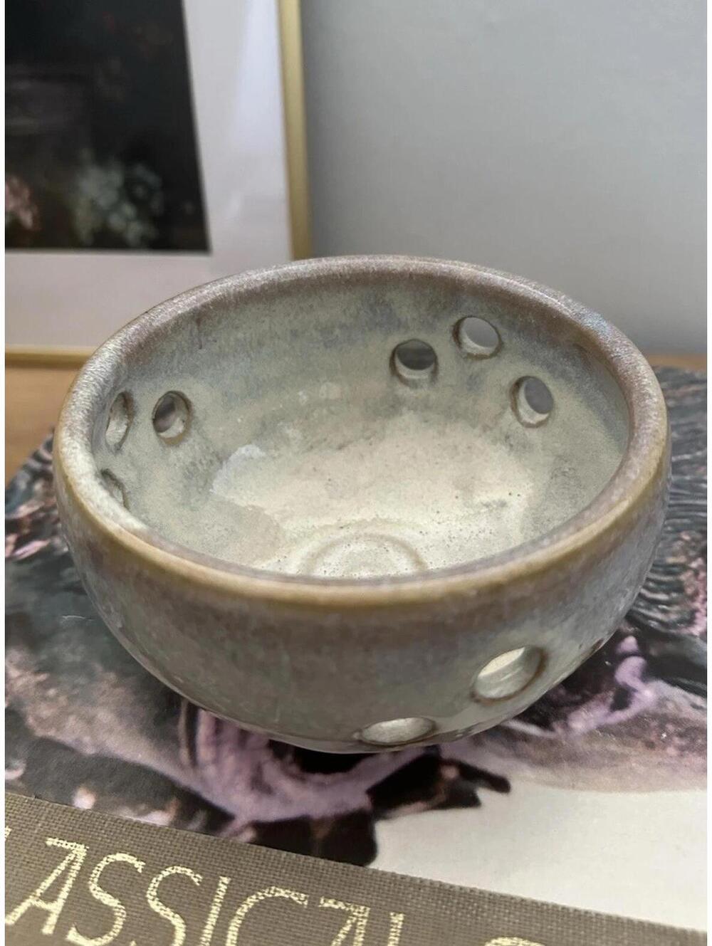 Vintage Studio Pottery Candle Holder Bowl w/ Holes Rustic Glaze Artisan Ceramic - Picture 5 of 6